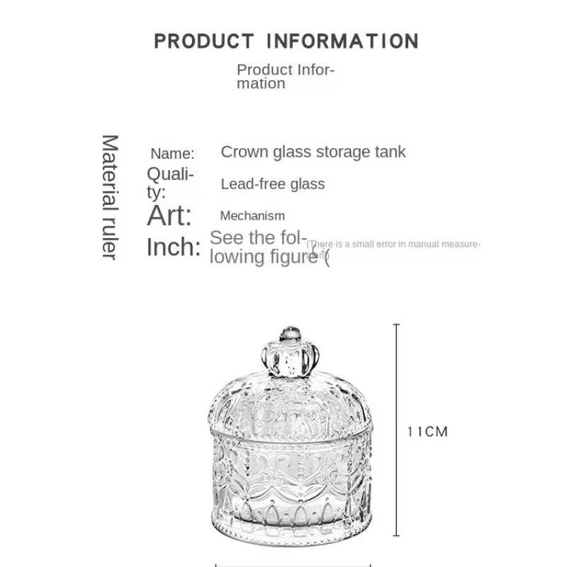 Creative Clear Glass Storage Jar Crown Embossed Glass Crystal Tea Jar Candy Storage Box with Lid Cotton Swab Box Home Decoration 6