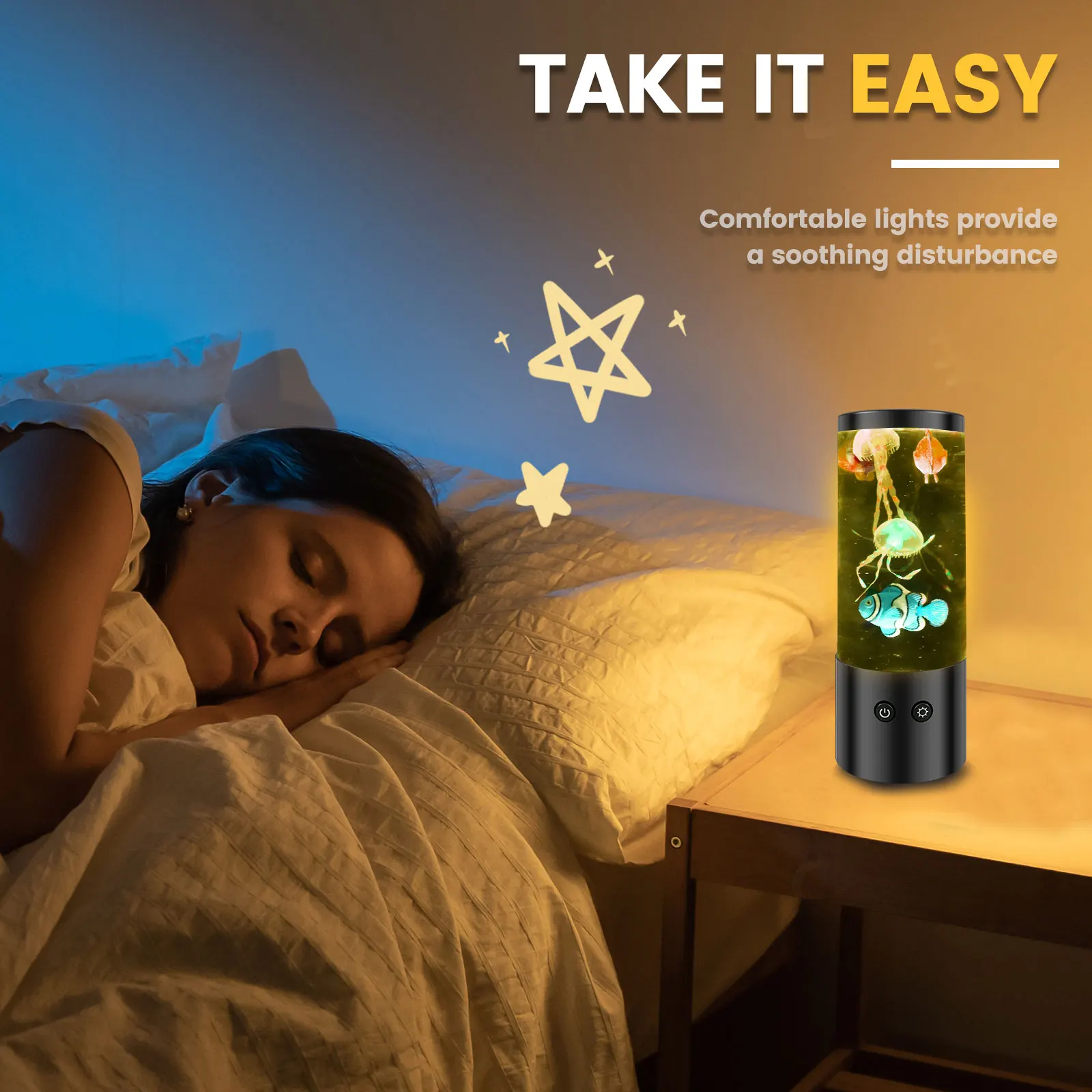 Jellyfish Lamp Rechargeable Decorative Aquarium Night Light LED Jellyfish Lamp Bedroom Nightlight for Office Room and Home Decor