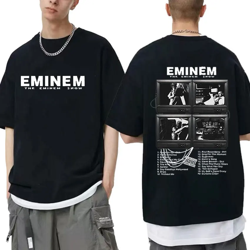 Rapper Eminem World Tour Graphic T-Shirt Uomo Donna Hip Hop Trend T-Shirt Estate Moda Cotone T-Shirt Oversize Streetwear