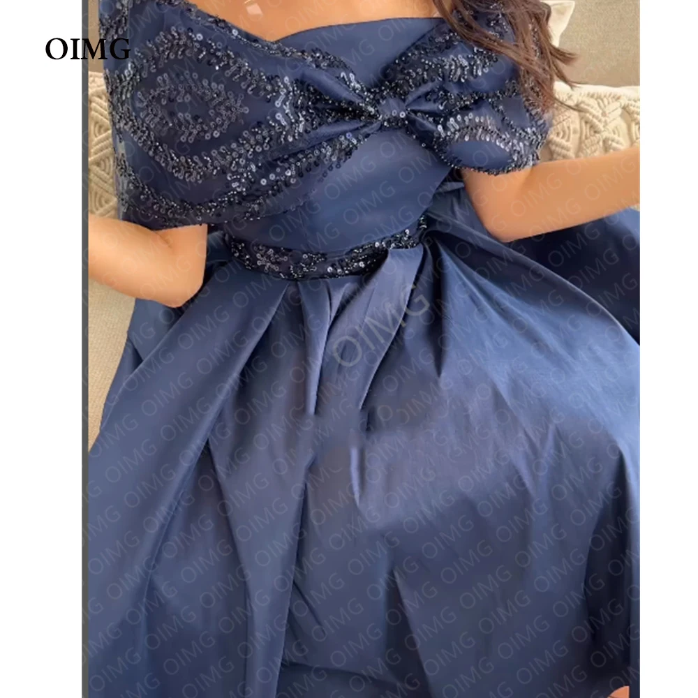 

OIMG Blue Short Sparly Sequins Formal Evnet Party Dresses Off Shoulder Dubai Arabic Evening Gowns Club Dress Robe de soiree