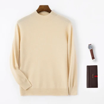 2025 Autunno/Inverno Nuovo Maglione di Cachemire da Uomo 100% Lana Merino Maglia Pullover Business Casual Mezza Collo Alto Maglione a Maniche Lunghe 1