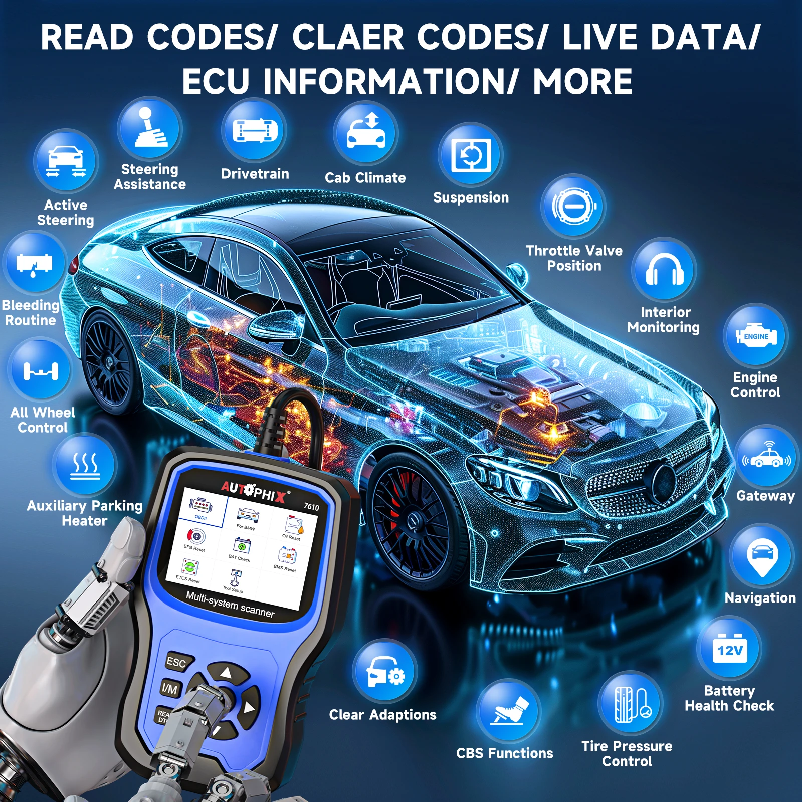 AUTOPHIX 7610 OBD2 Automotive Diagnostic Scanner All System Code Reader Oil D-P-F ABS SRS Reset for VW Audi Skoda