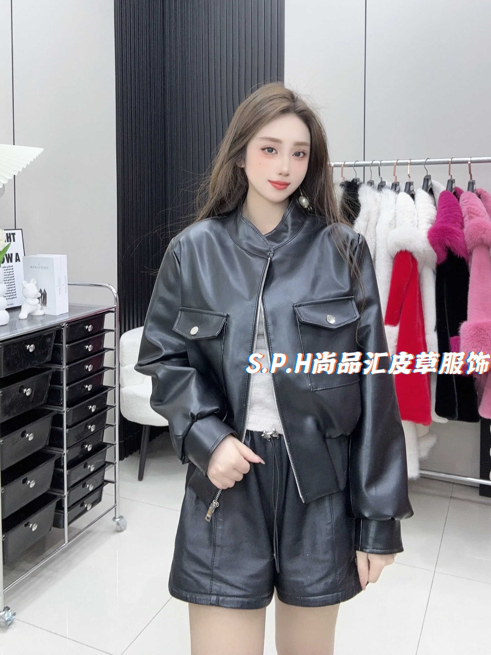 Casual Jacket 2024 New Women's Coat Spring Autumn Short Slimming Long Sleeve Solid Color Faux Leather Coats Women's Clothes
