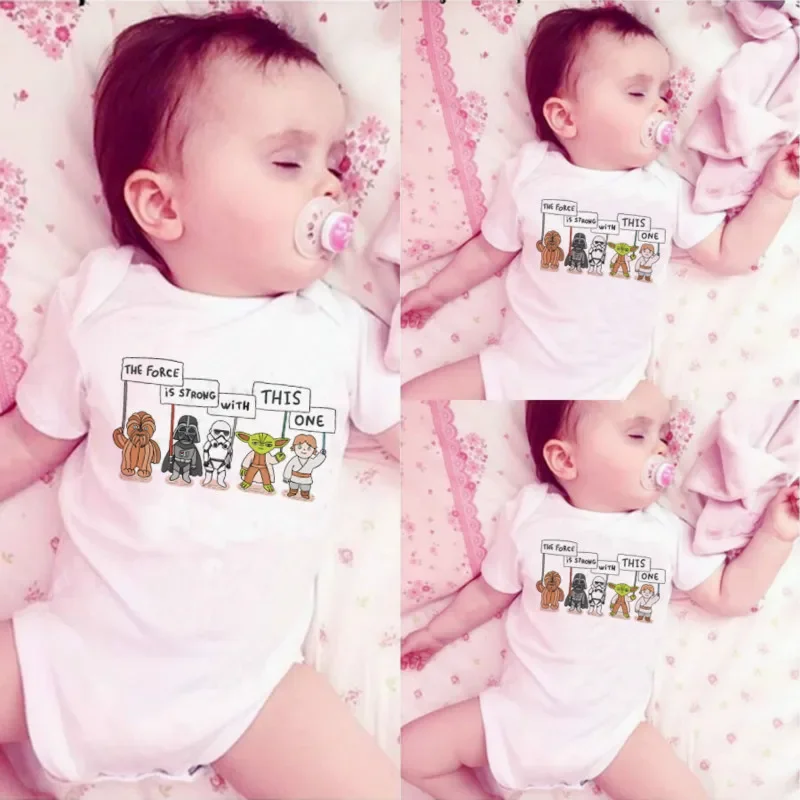Newborn Rompers The Force is Strong With This One Baby Cotton Romper Playsuit Outfits Infant Boys Girls Jumpsuit Summer Costumes