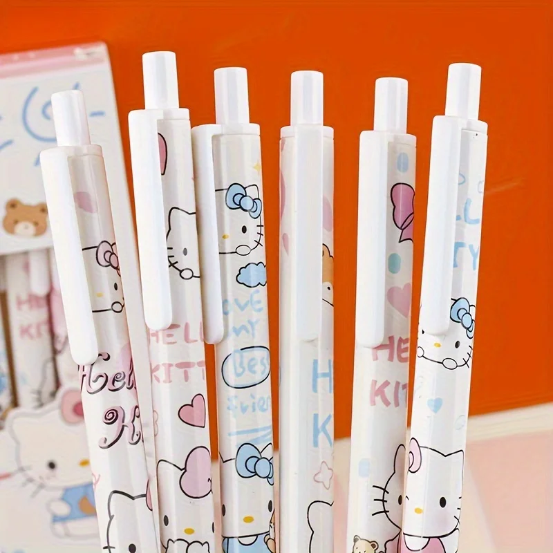 MINISO Sanrio Kitty 스테인레스 스틸 중립 펜, 0.5mm 검정 잉크, 빠른 건조, 부드러운 쓰기, 귀여운 개폐식 학생 펜