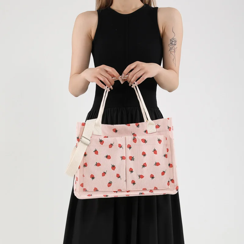 New Style Fruit Strawberry Print Large Capacity Multi Pocket Tote Bag Single Piece Shoulder Bag Handbag
