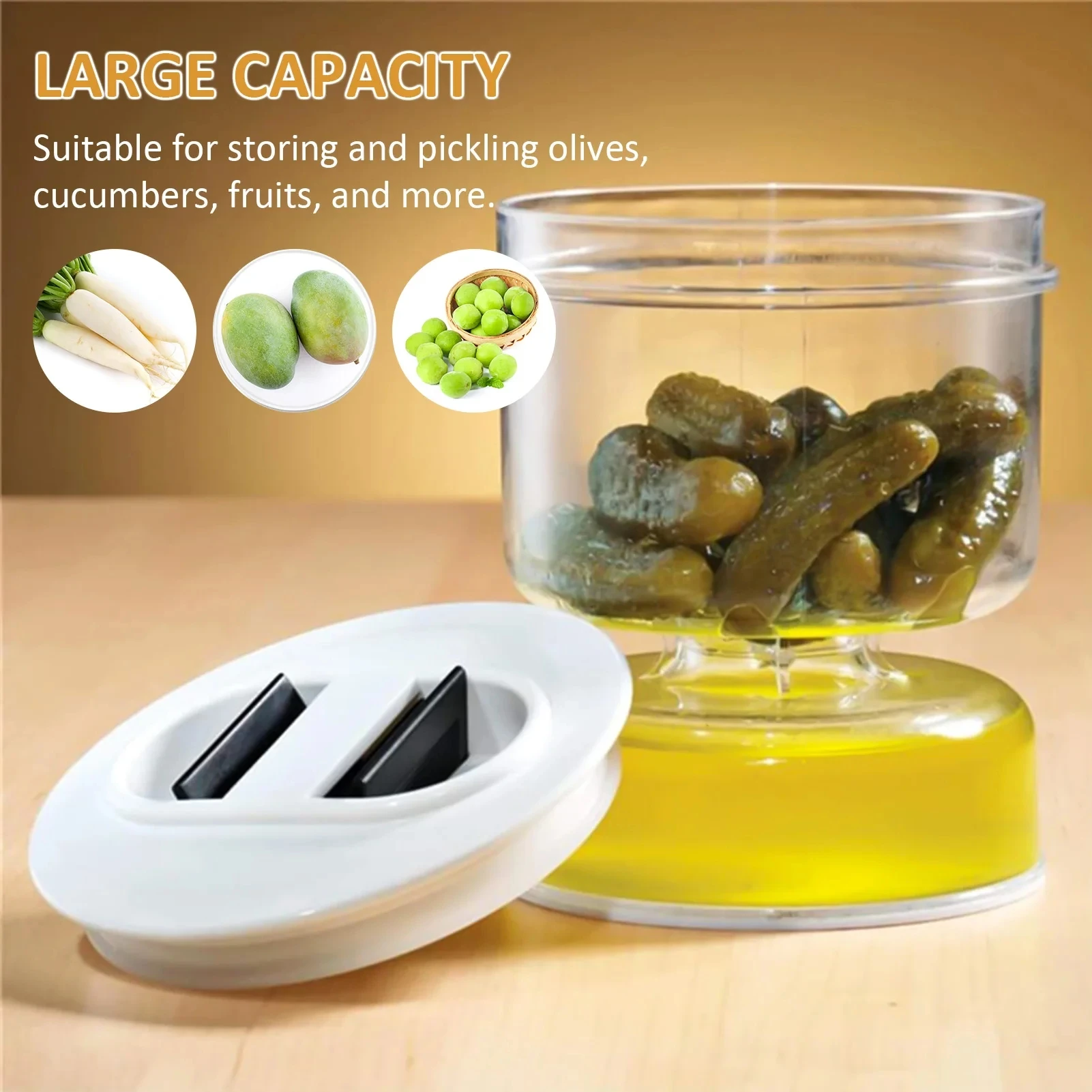 

Sealed Pickle Jar Wet and Dry Dispenser Cucumber Olives Separation Container Pickle Flip Can Food Jar with Strainer Kitchen Tool
