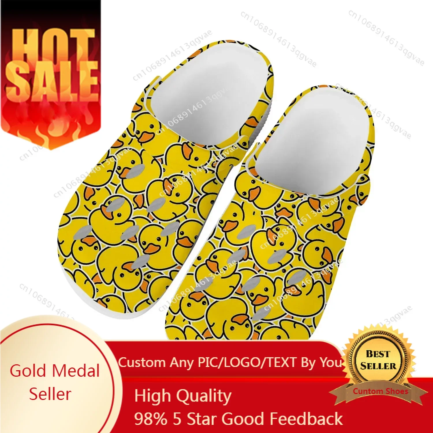 

Yellow Duck Printed Home Clogs Custom Water Shoes Mens Womens Teenager Sandals Garden Clog Breathable Beach Hole Slippers White
