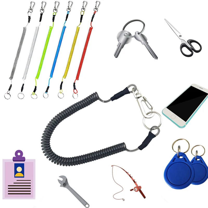 FDCGAS Portachiavi Spirale - 5 Pezzi Corda Anti-Mancante con Moschettone, Multicolore Cordini da Pesca, Elastico Cordino di Sicurezza Retrattile, per Pesca Immersioni Escursionismo Alpinismo