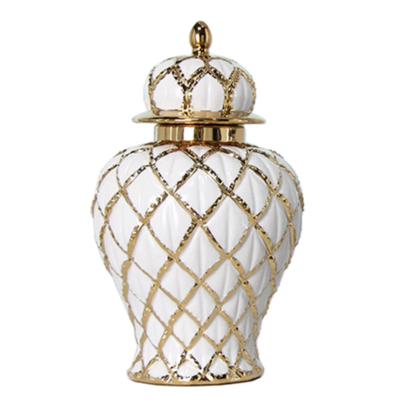 Ceramic Checkmate Jar Gingerbread Jar Gold Storage Tank Flower Vase Porcelain Craftwork Home Decoration Accessories 6