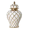 Ceramic Checkmate Jar Gingerbread Jar Gold Storage Tank Flower Vase Porcelain Craftwork Home Decoration Accessories 6
