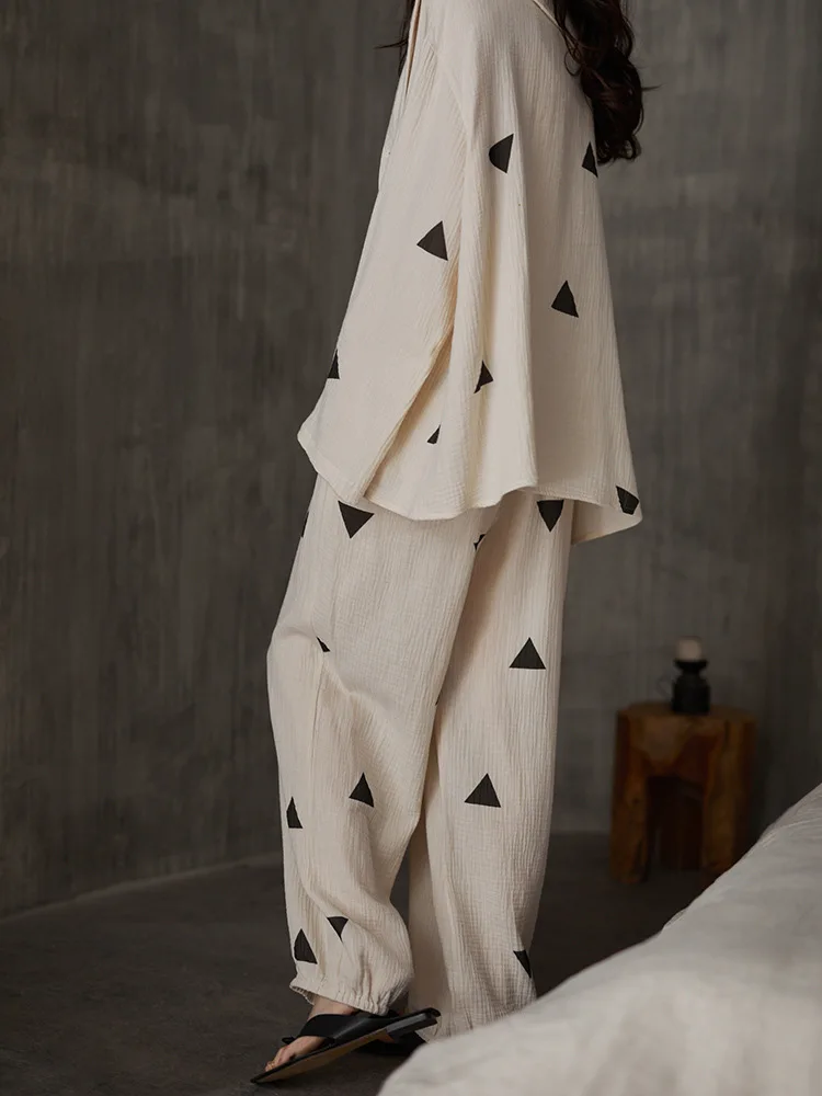 Pajamas Spring 2024 Woven Cotton Long-sleeved Suits for Women Can be Worn outside a High-quality Loungewear Set