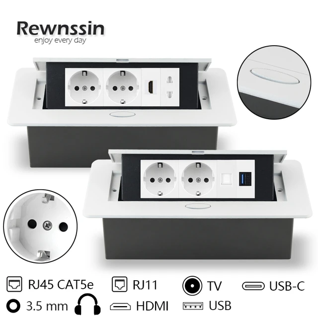 Toma de corriente eléctrica francesa FR, enchufe de suelo emergente de 16A,  USB tipo C, HDMI, TV, RJ45