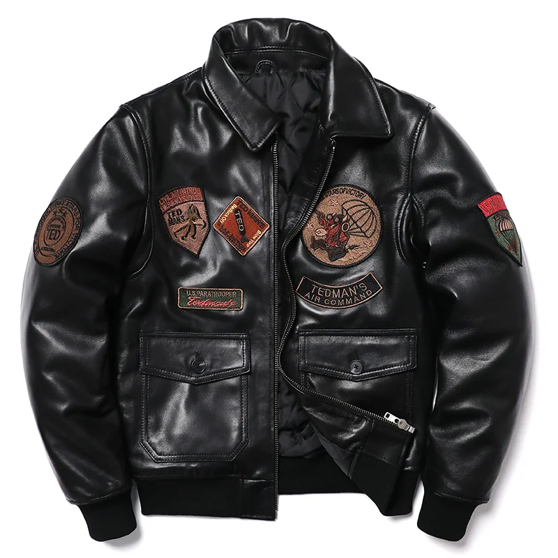 

2024 New Embroidery Sheepskin Jacket Men's Natural Genuine Leather G1 Air Force Pilots Coat Thicken Warm Soft Clothes