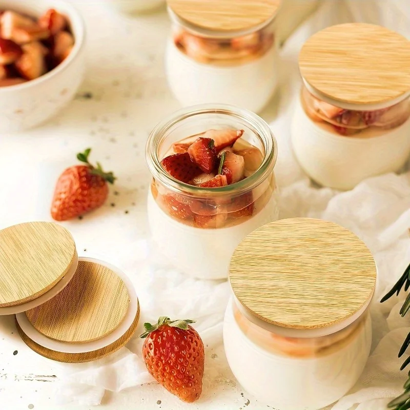 Bamboo Lids Reusable with Silicone Sealing Rings for Yogurt Jar Spice Jars Cookie Jars Coffee Bean Jars 4pcs