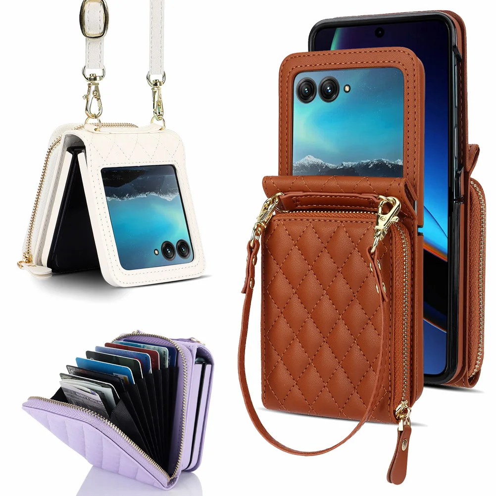 Foldable Multi-slot Wallet with Diagonal Lanyard Chain Case