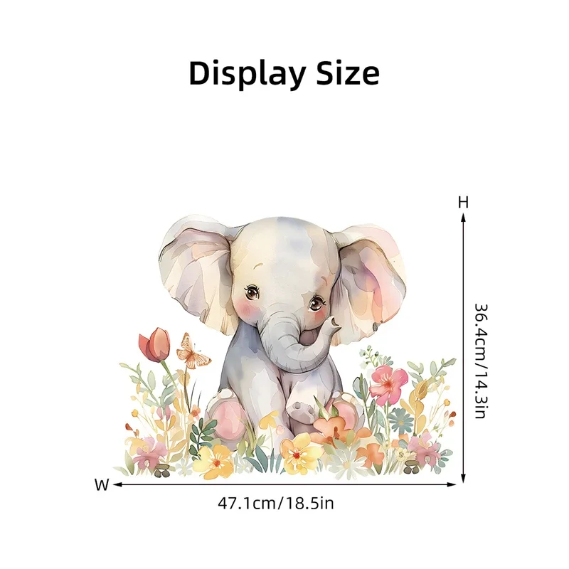 Watercolor Flowers Cartoon Elephant Wall Stickers for Children Room Kids Room Baby Bedroom Nursery Decoration Wall Decals Vinyl