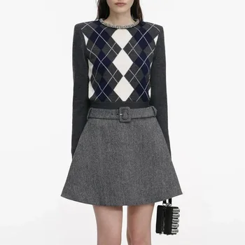 2026 Women's Fashion T-shirts, Shirts, Stretch Plaid, Diamond Jewelry, Women's Sweaters, Y2K New High-Quality Tops, Pullovers