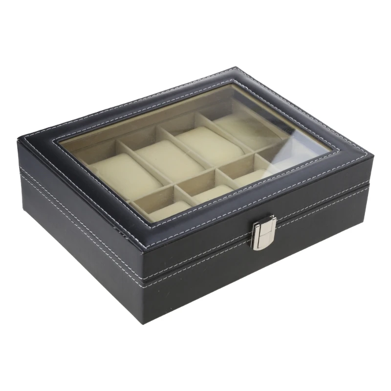 10 Grids Watch Box PU Leather Watches Display for Case Jewelry with Lo