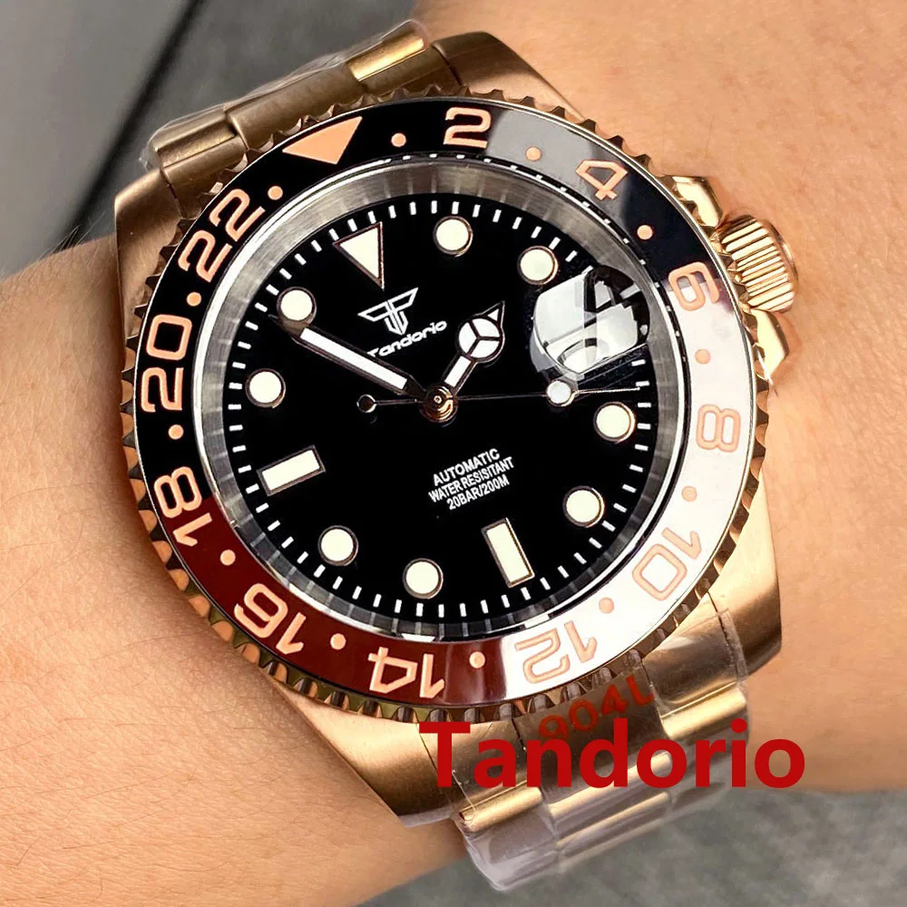 Tandorio 40mm Sapphire Glass Black Dial NH35A Automatic Rose Gold Mens Watch - Picture 9 of 10