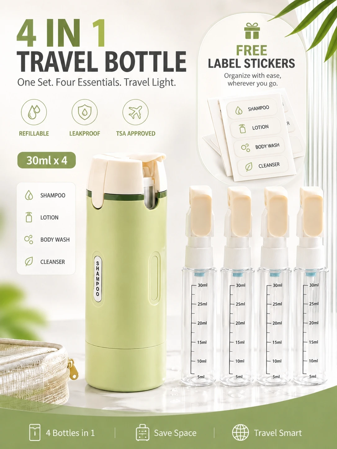 Compact Multi-Liquid Travel Dispenser - TSA Approved, Leak-Proof, BPA Free