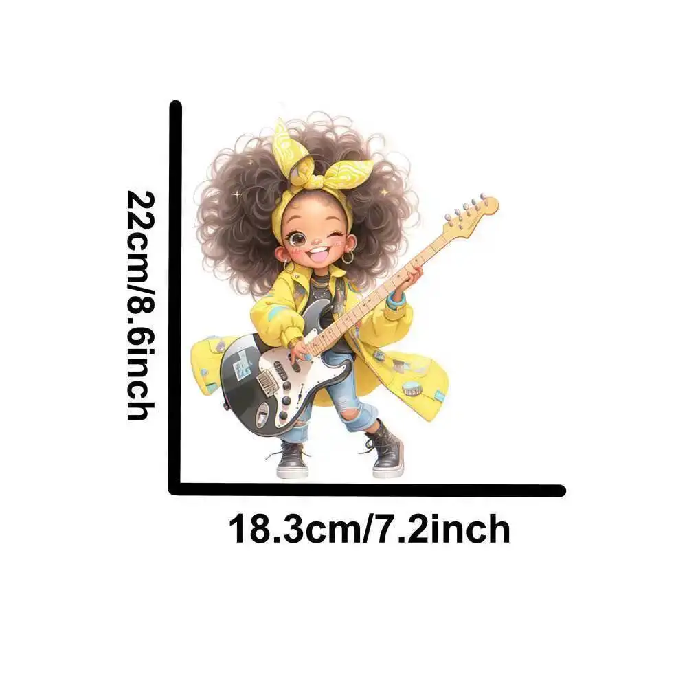 Yellow Guitar Music Girl Heat Transfer Patch - Washable Iron-On Sticker for DIY Clothing & T-Shirts