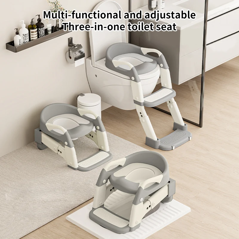 Potty Training Seat, Upgrade 2 in 1 Toddler Toilet Seat,Waterproof Soft Mat Non-Slip Step Stool,Adjustable Height, Grey