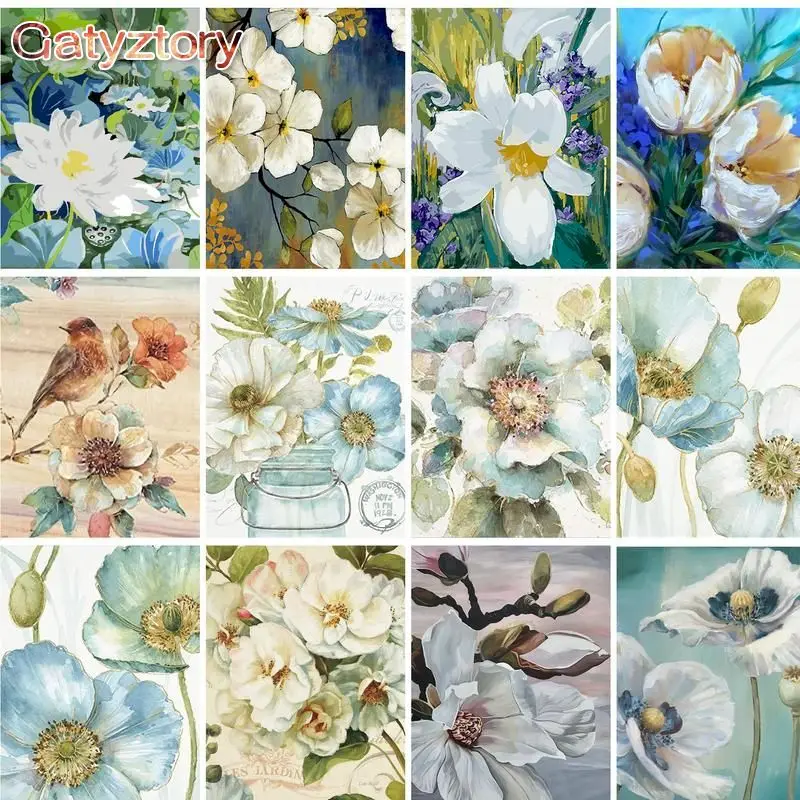 

GATYZTORY Frame Diy Painting By Numbers White Flower Oil Paint Kits Handmade DIY Gift Foe Adults Kids 60x75cm Frame Home Decor