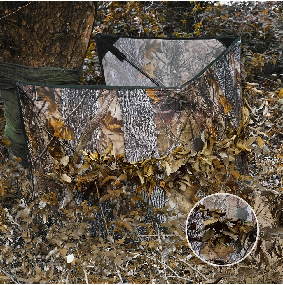 WESTTUNE Pop Up Ground Blinds Quick Setup Durable Three-Panel Hunting Blind Low-Noise Grass Camo Hunting Camouflage Accessory
