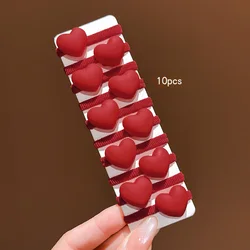 Set of 10 Red Heart - Shaped Rubber Band Hair Accessories (10pcs)