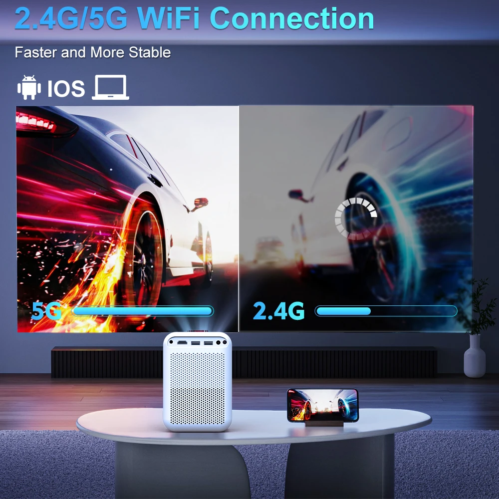 Full HD Projector Quad Core Android 4.4.2 OS, WiFi Projector 1080P With  HDMI USB Support MKV 1920*1080 Moive Free Shipping