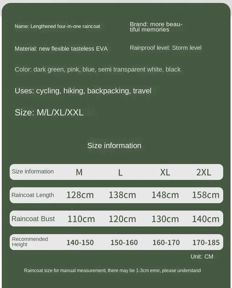 Thickened Raincoat Full Length Double Brim Poncho Summer Outdoor Backpack Riding Poncho Impermeable Motociclista Motorcycle Raincoat