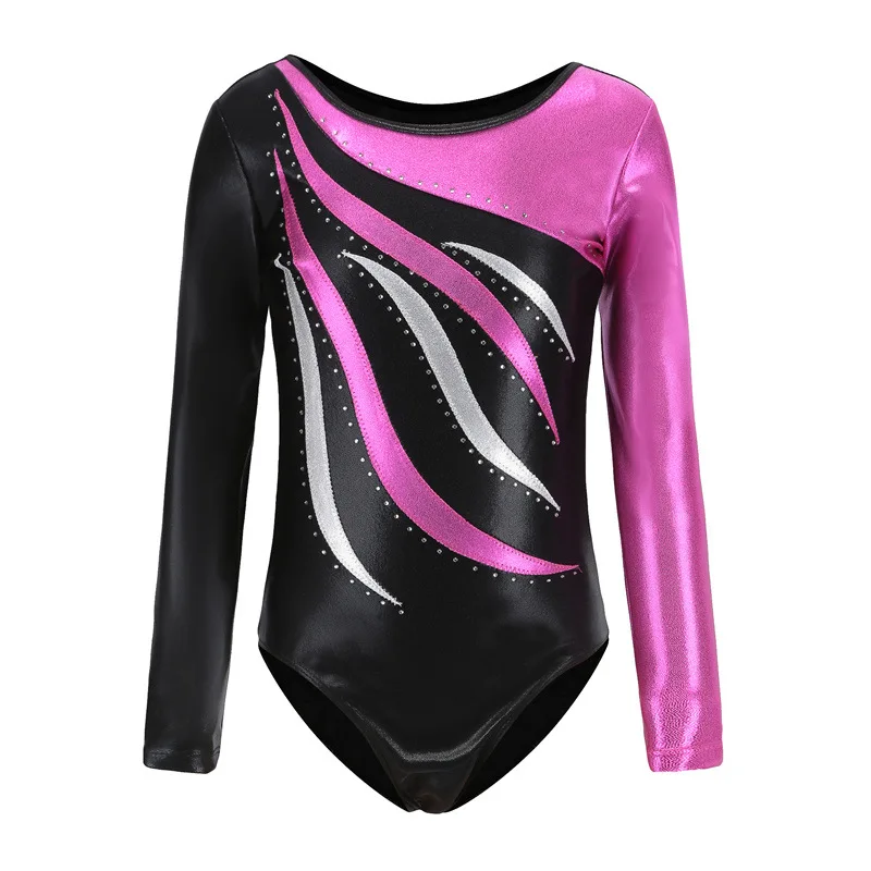 Kids Shiny Ballet Leotard for Girls Metallic Gymnastics Suit Long-Sleeve Bodysuit Diamond-Shaped Practice Performance Costumes ballet leotard dance leotard girls dance costumes
