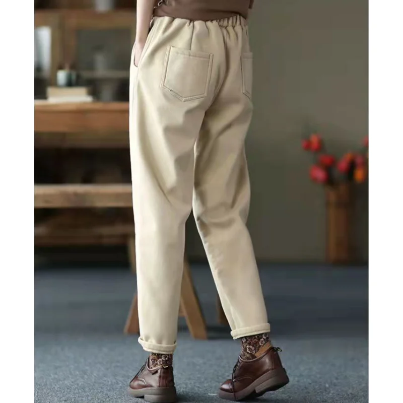 2023 New Spring Autumn Winter Grey Knitted Wide Leg Women Casual Pants High Waist Straight Tube Floor Sweeping Pants