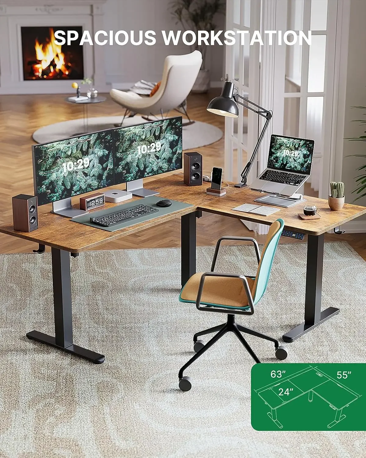 Marsail Standing Desk Adjustable Height with 4-in 1 Electical Outlet, L Shaped Electric Standing Desk with Headphone Hook, Stand