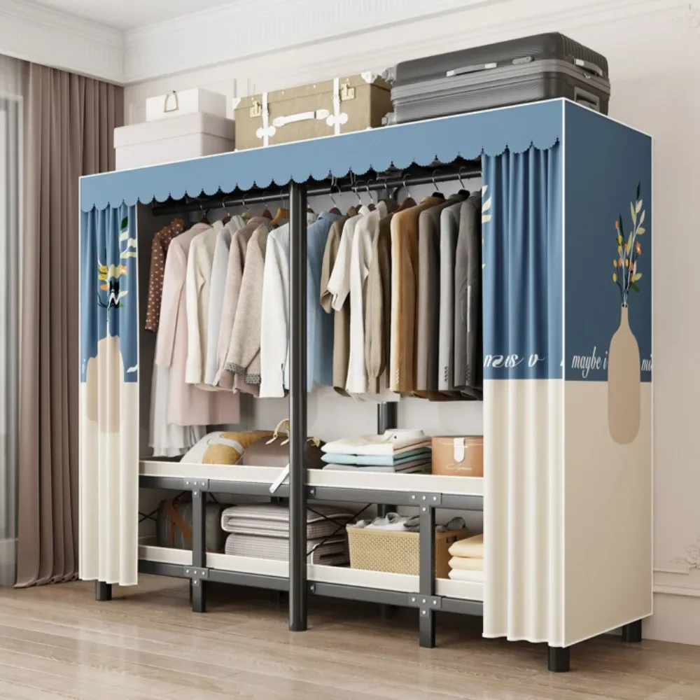 Foldable Installation-Free Wardrobe Heavy Duty Portable Closet With Cover Clothes Racks For Hanging Clothes
