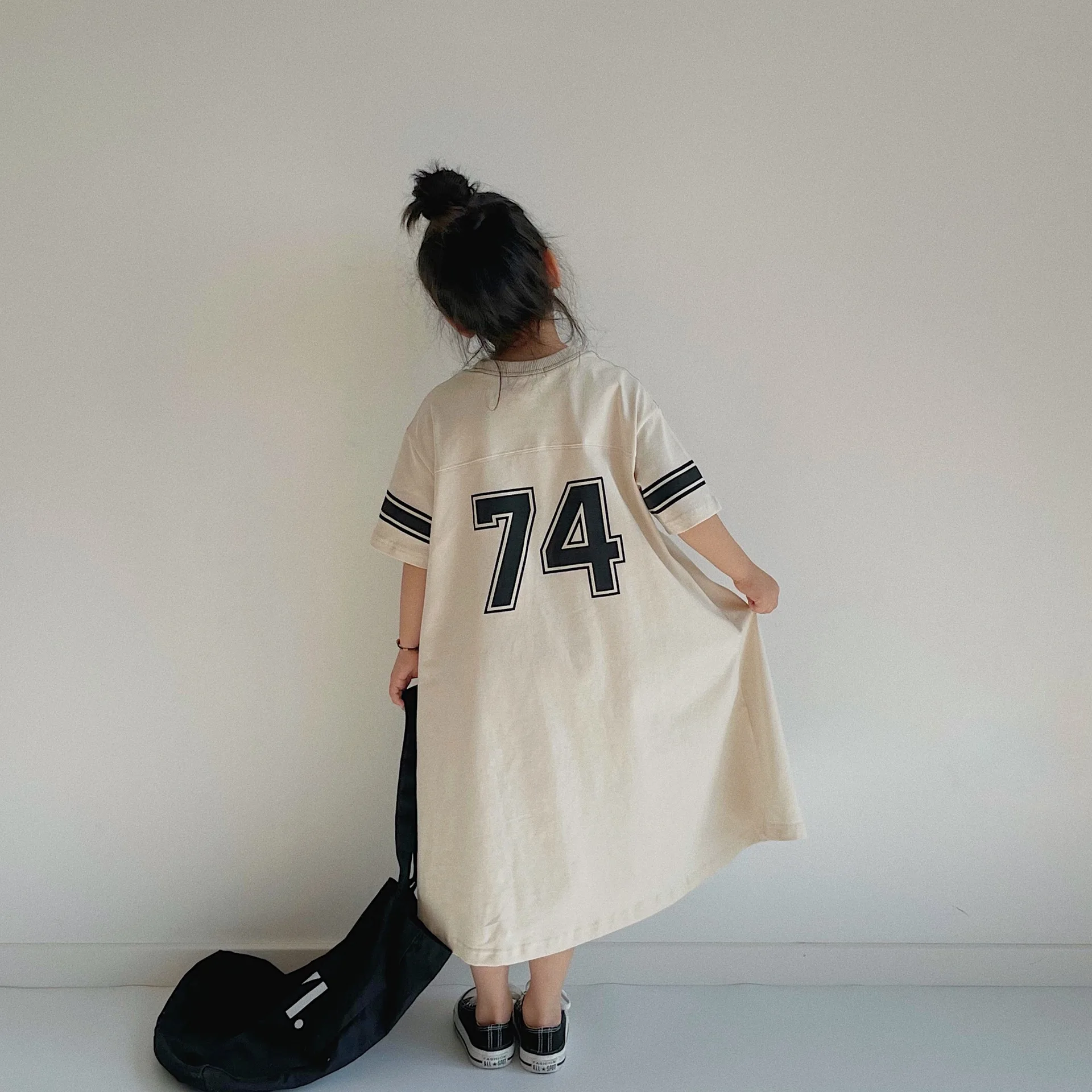

2023 Girls Baseball Dress Toddler Girl Sports Basketball Dresses Short Sleeve Knit 100% Cotton Pockets Children Korean Vestidos