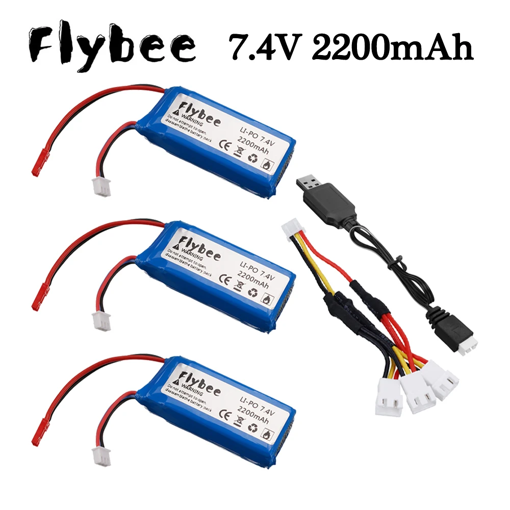 

2200mAh 7.4V 2S Lipo Battery with USB Charger For Remote Control Electric Toys Racing Cars Boats Drone Spare Parts JST plug