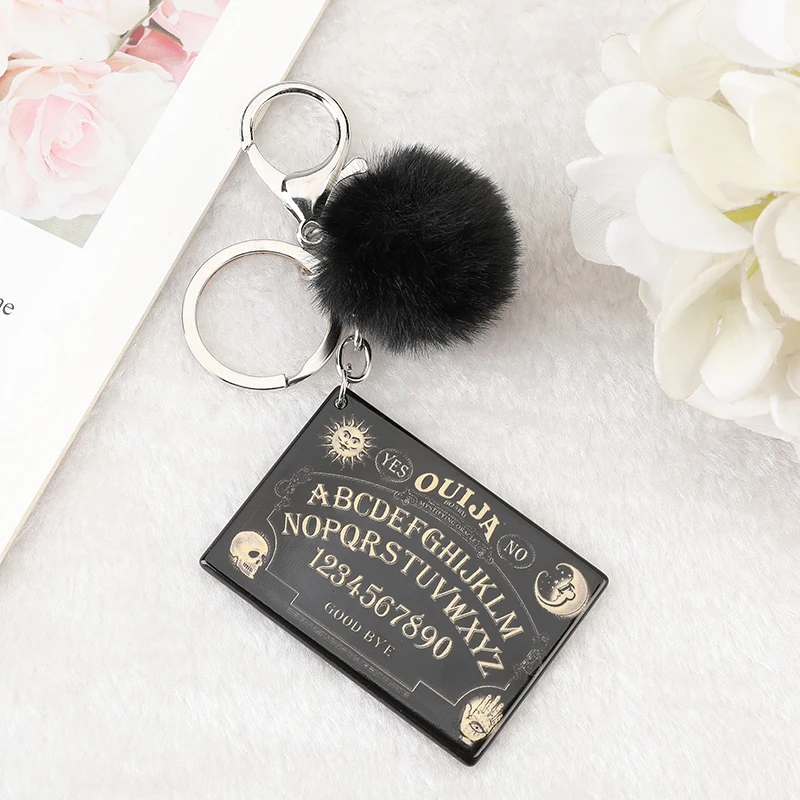 1Pc Frauen Ouija Planchette Keychain Acryl Pompom Auto Spiegel Schlüsselring Punk Bord Handwerk Handtasche Schmuck Charms – Detail 14
