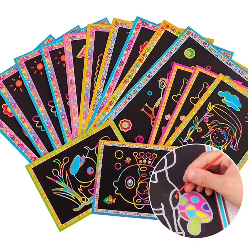 Magic Color Scratch Art Paper Scraping  Scratch Art Painting Paper Set -  10pcs/set - Aliexpress