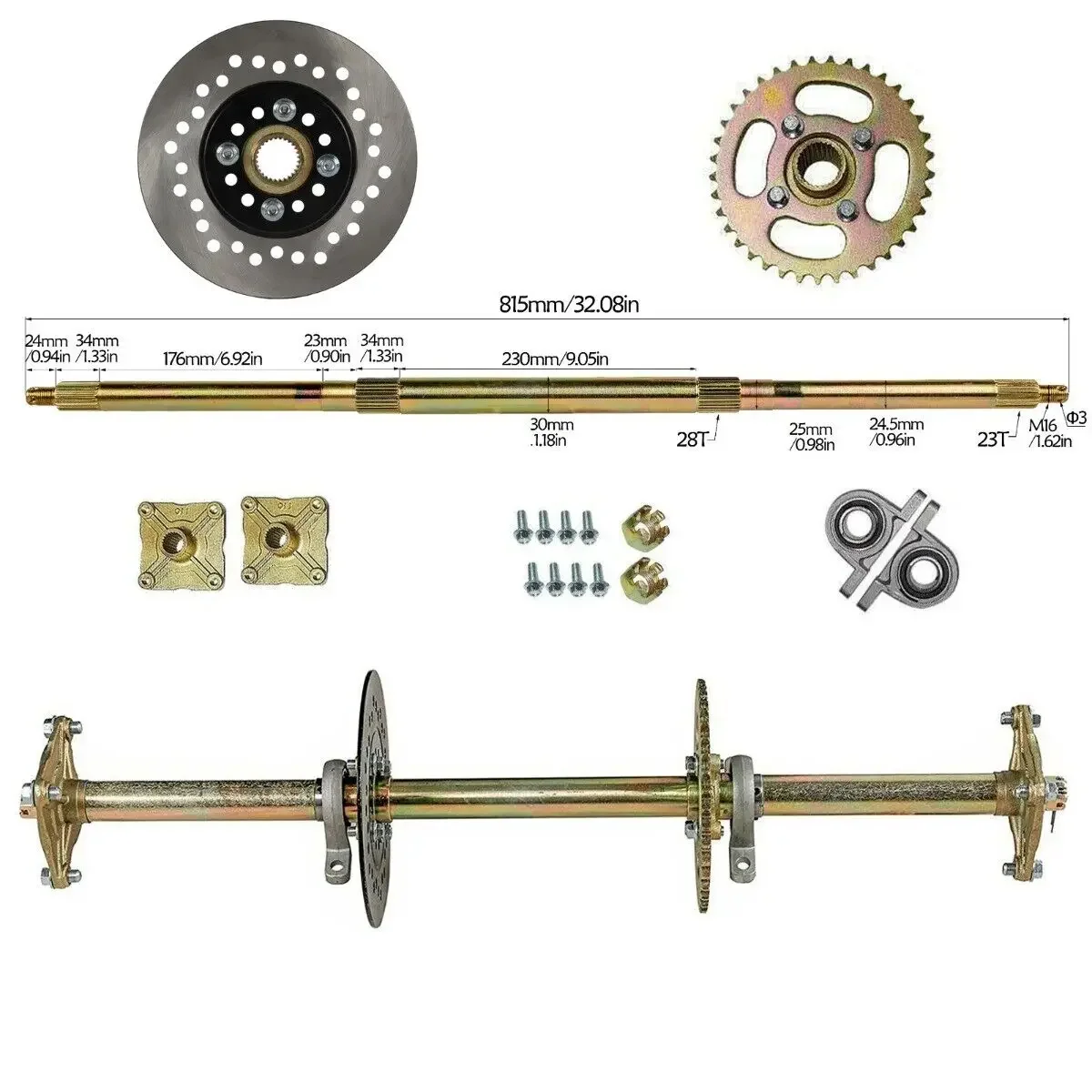 Kit d'essieu Arrière Arrière Go Kart, Kit d'essieu Arrière 850 Mm, Traction Améliorée avec Roulement 205 pour Quads ATV 50, 70, 90