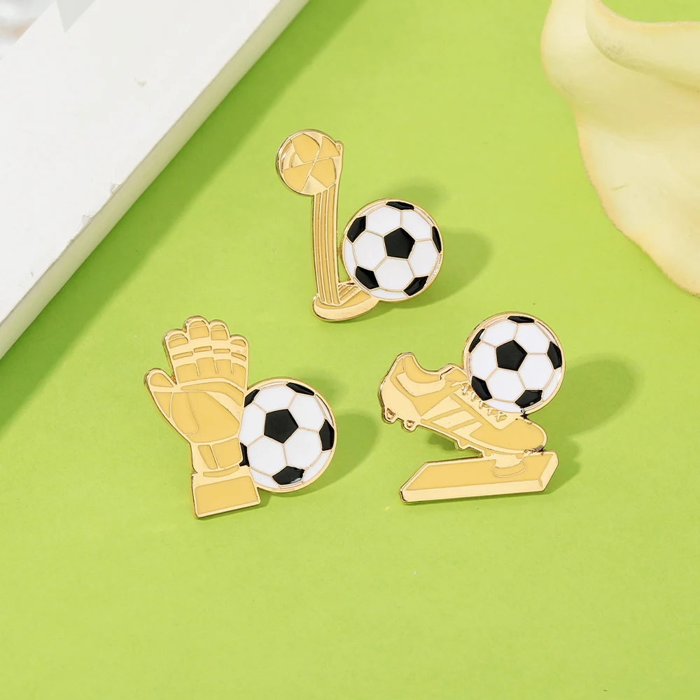 Soccer Shoes Goalkeeper Gloves Trophies Design Football Enamel Pins Sports Fans Golden Brooches - Image 3
