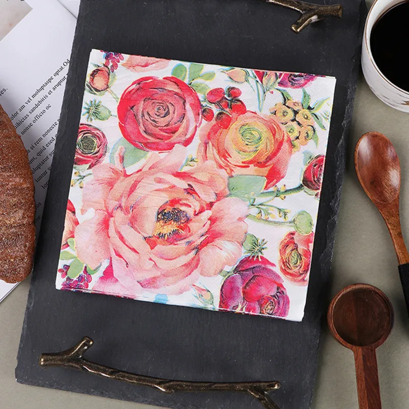 20pcs/pack Flower Printed Decoupage Disposable Napkin Paper Tissue Wedding Party Table Supplies Decoration disposable tableware,paper napkins