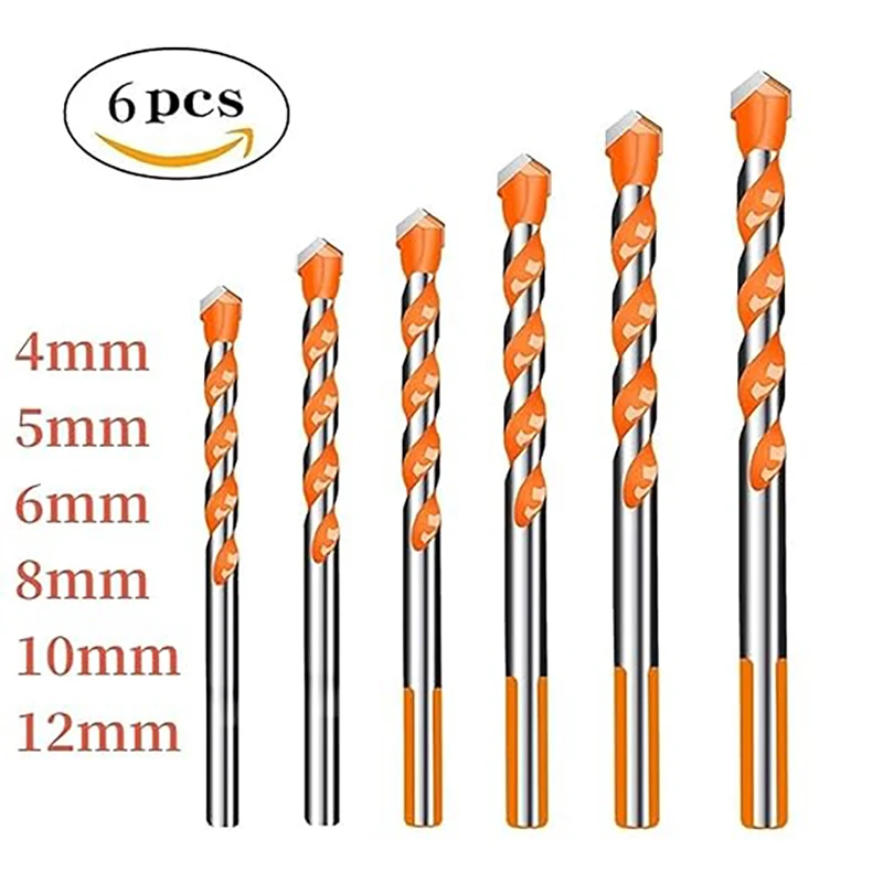 Drill Bit Set 6PCS 4-12mm Multifunctional Drill Bit Diamond Set Ceramic Tile Wood Glass Punching Hole Saw Metal Drilling Tools