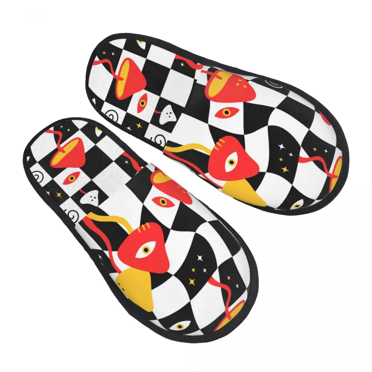 

Домашние теплые тапочки с рисунком грибов и глазами, зимние домашние плюшевые тапочки с геометрическим рисунком, модные домашние мягкие пушистые Тапочки