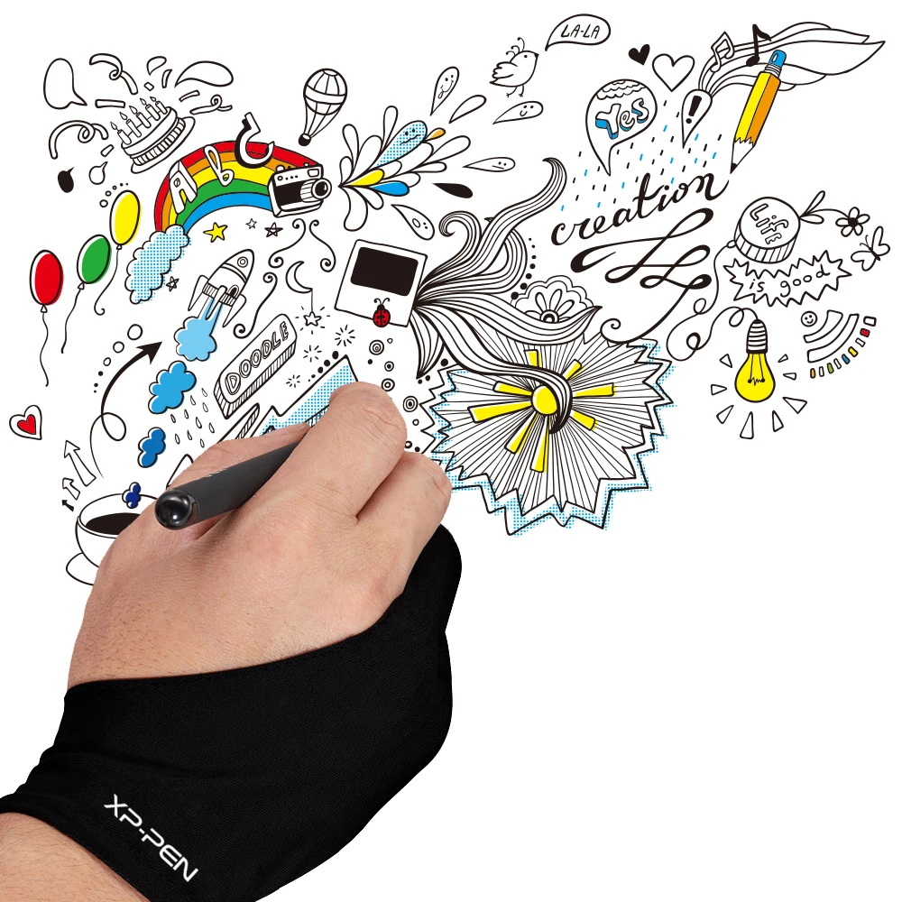 Xppen Preto Dois Dedo Anti-incrustantes Luva Tamanho Livre para Desenho Tabletpen Display Tela Ipad - Imagem 6