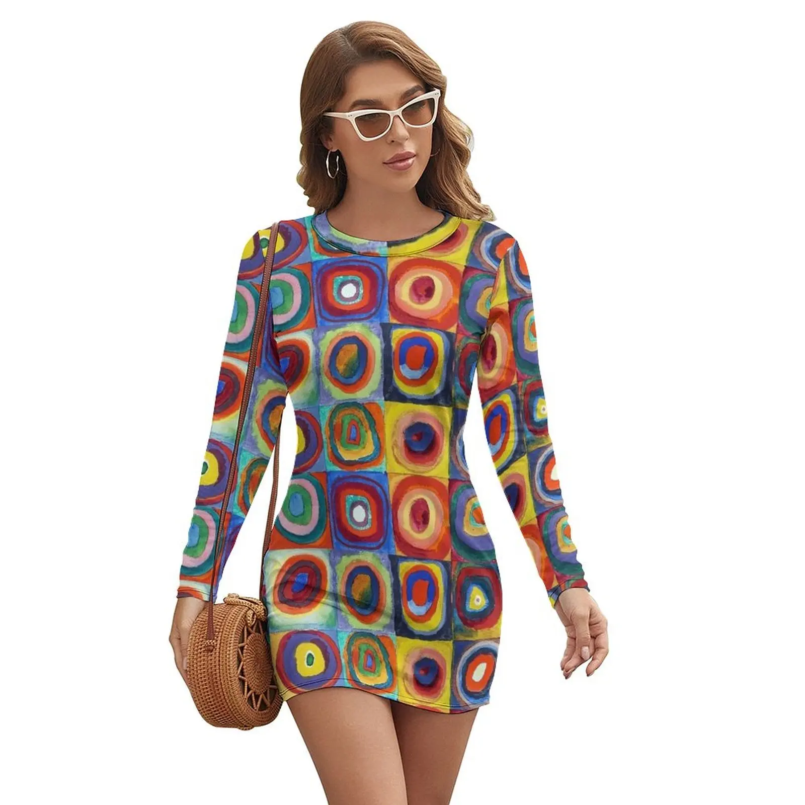 

Wassily Kandinsky - Color Study, Squares with Concentric Circles - Bauhaus Art Long-sleeved Dress Beachwear