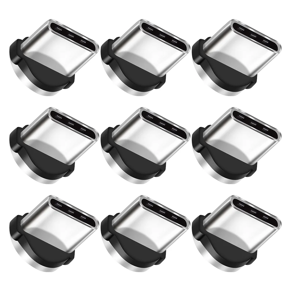 9 Pcs Magnetic Charging Cable Tip Usb C Adapter Connector Silver Fast Charge Data Transmission Magnetic Phone