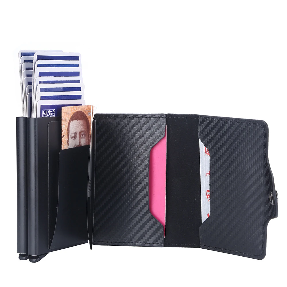 Carbon Fiber Anti Rfid Credit Card Holder Mens Double Cardholder Case Wallet Metal Business Bank Creditcard Minimalist Wallet credit card holder