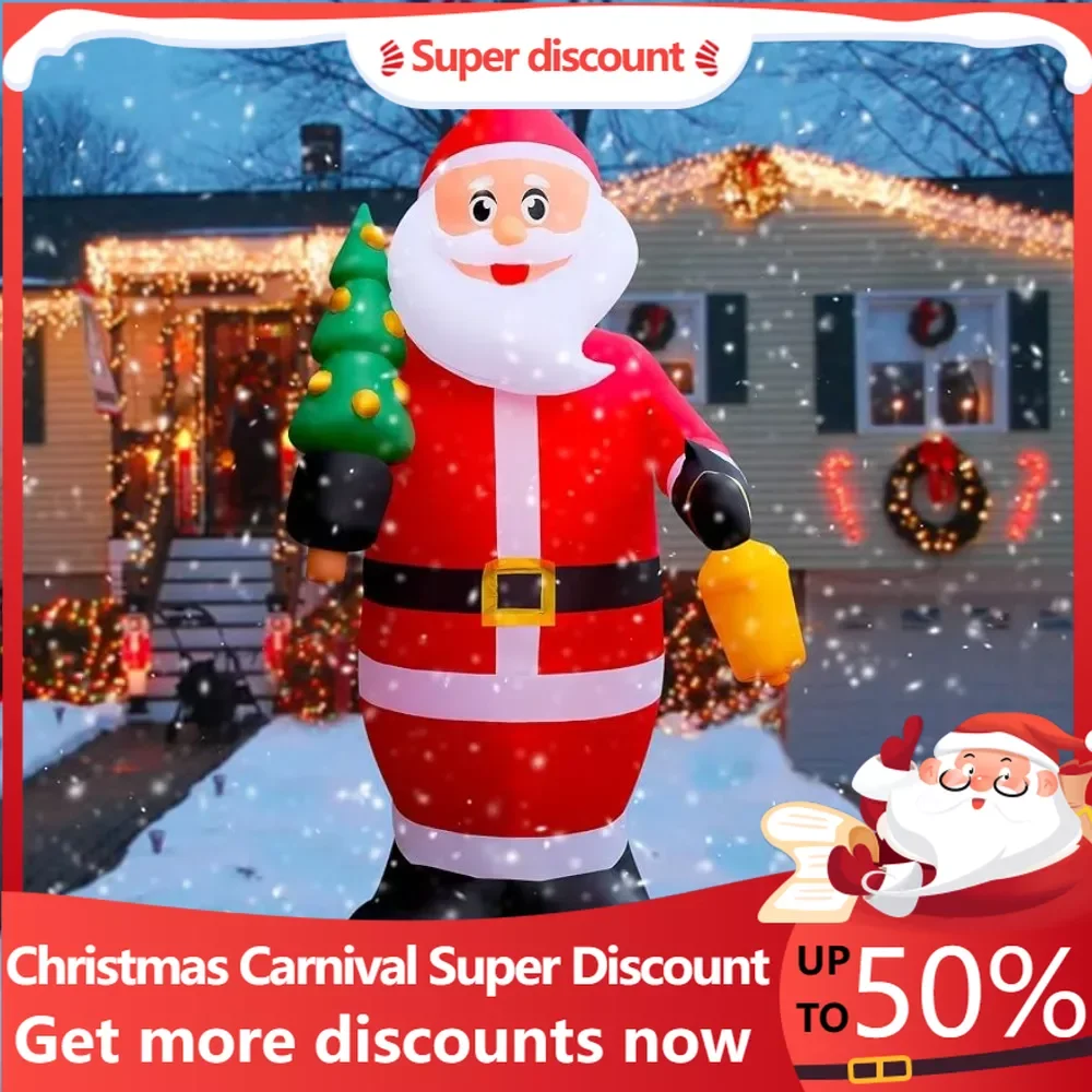 

10 foot LED illuminated inflatable Santa Claus with Christmas tree decoration, suitable for lawn, indoor and outdoor use